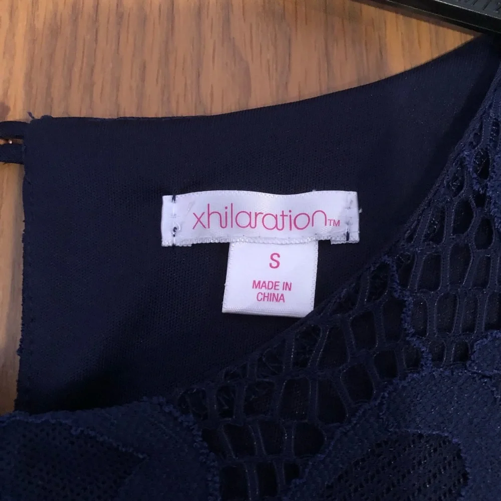 Dark Navy Blue Floral Lace Fit and Flare Dress Size Small - Picture 7 of 9